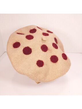 Handmade Felted Wool Polka Dot Beret Amina Marie Hood Millinery Brown Burgundy